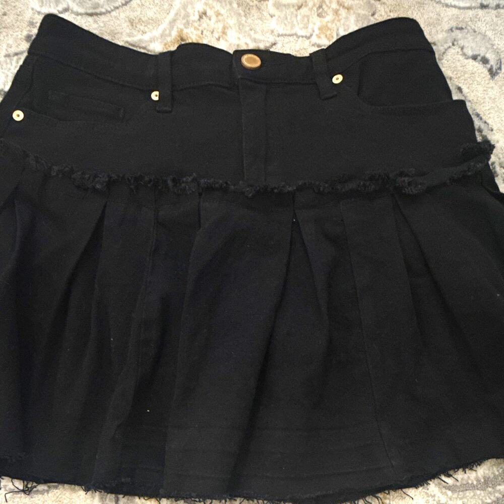 BLANKNYC Women’s Black Denim Pleated High Rise Mini Skirt Pockets Sz 27